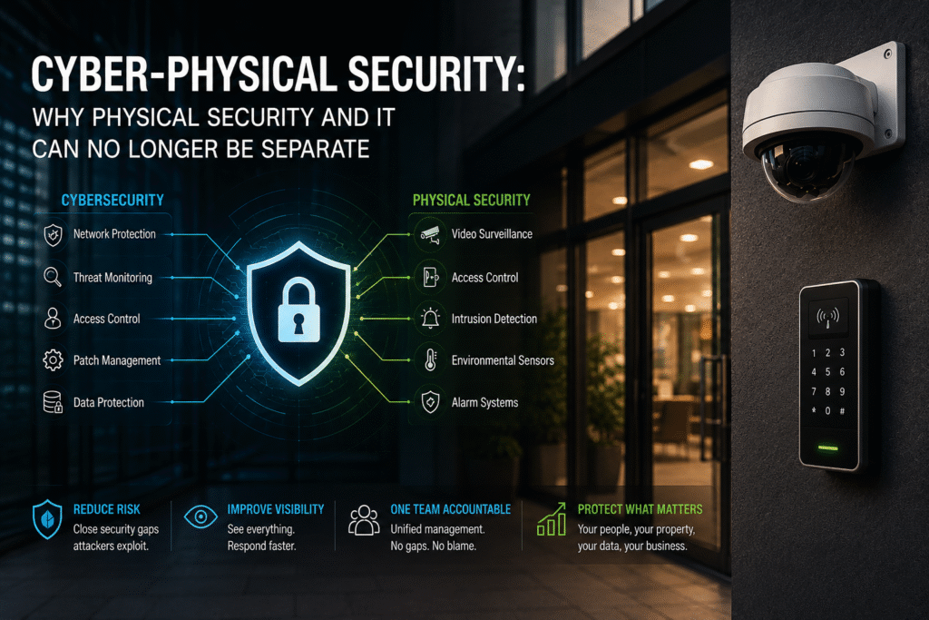 Cyber-physical security connecting IT networks with building security devices.