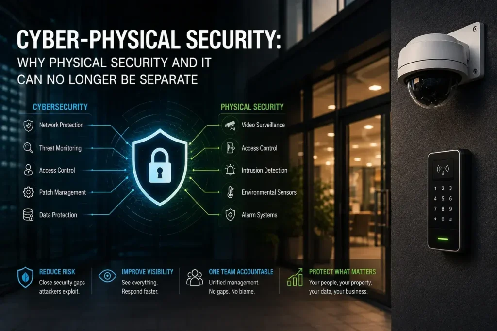 Cyber-physical security connecting IT networks with building security devices.