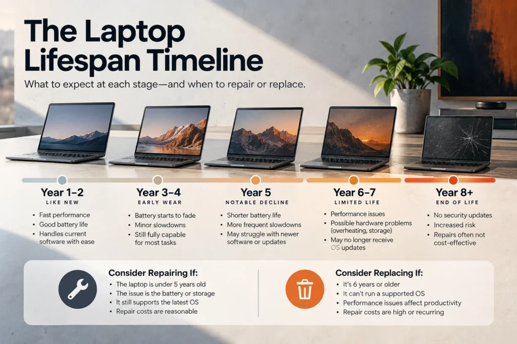 How long do laptops last: laptop lifespan timeline and repair vs. replace guide