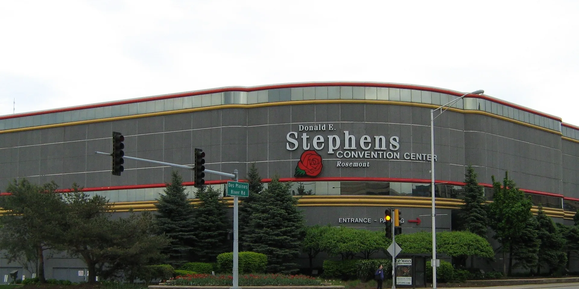 Donald E. Stephens Convention Center building in Rosemont, IL on an overcast day